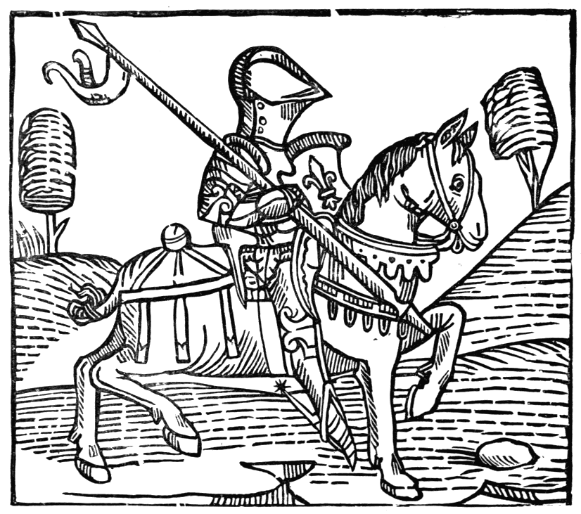 Knight on horseback, Caxton woodcut c.1483